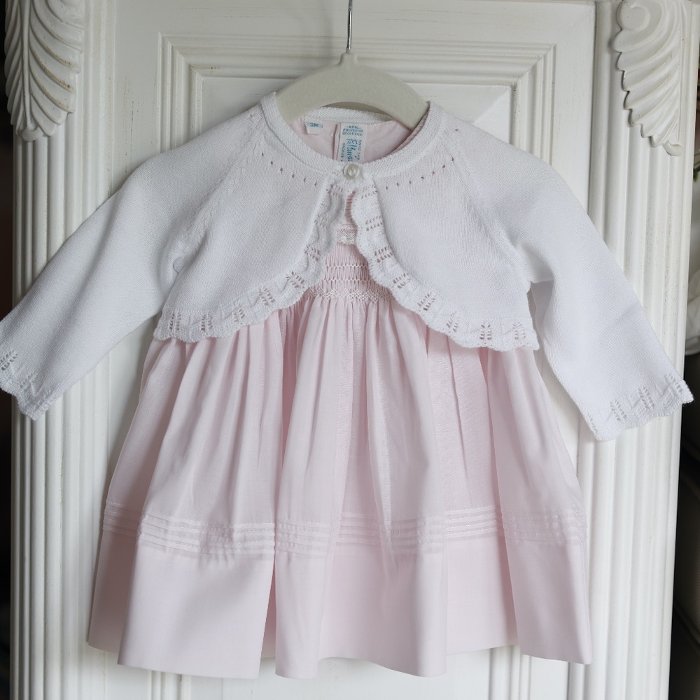 Pink Heirloom Dress Hand Embroidery Feltman Brother/Friedknit Scalloped Rose NWT - Picture 9 of 9